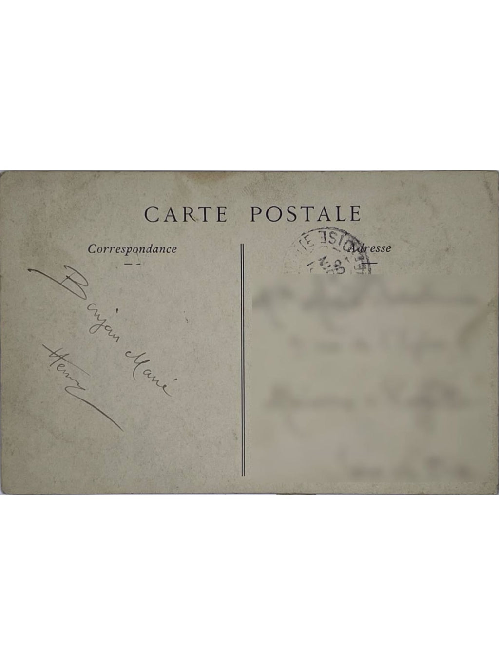 Verso de la carte postale
