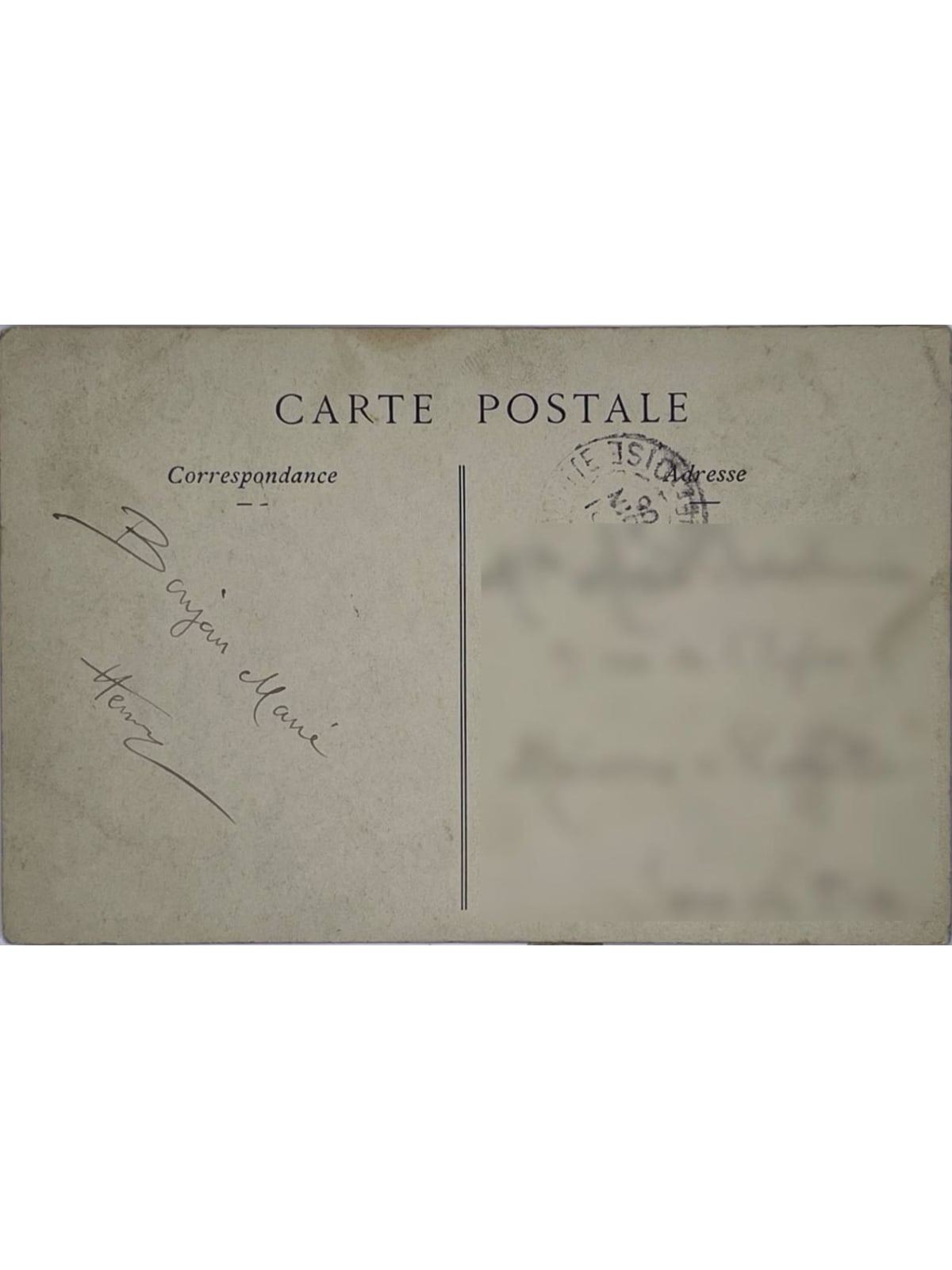Verso de la carte postale