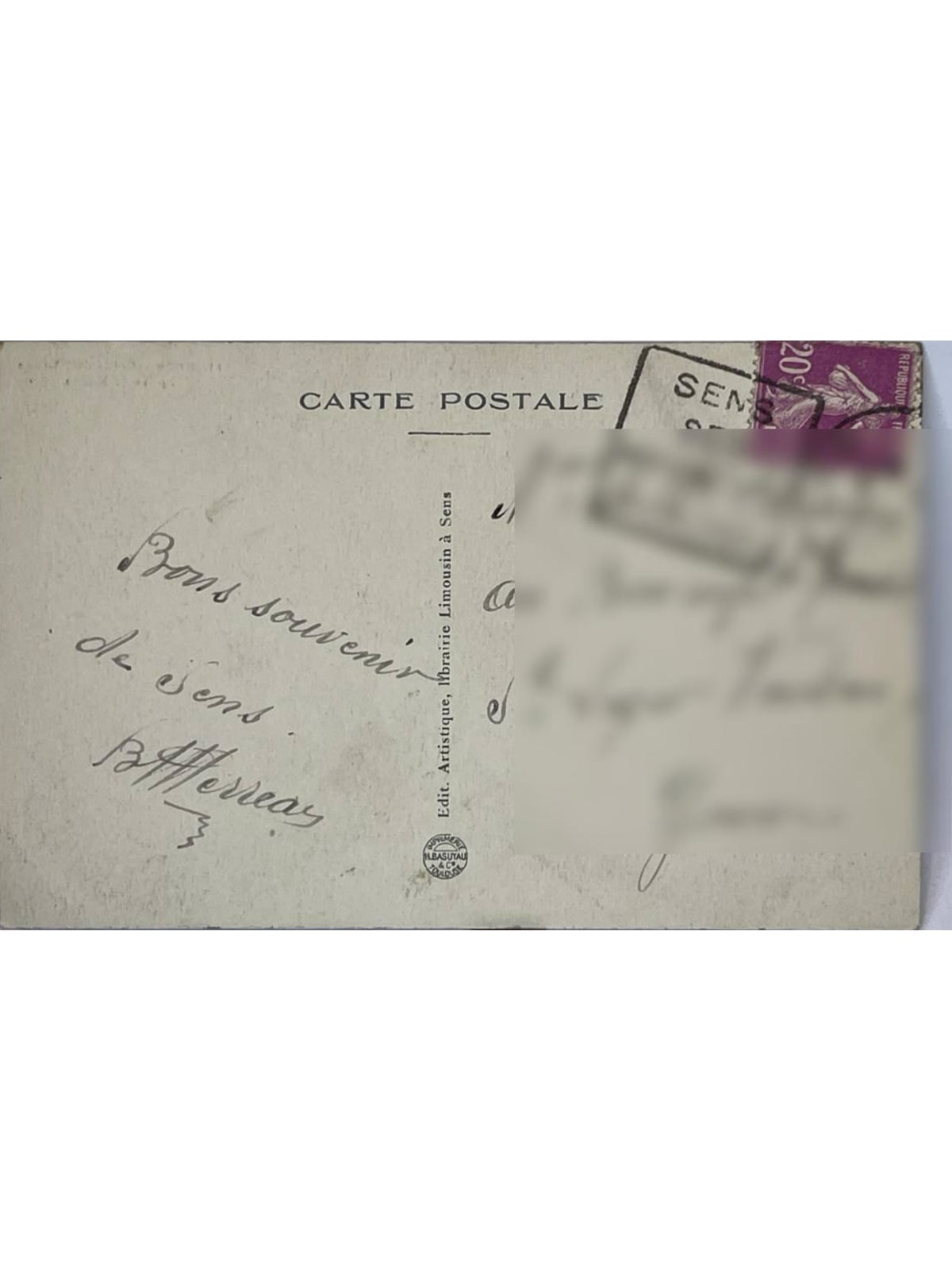 Verso de la carte postale