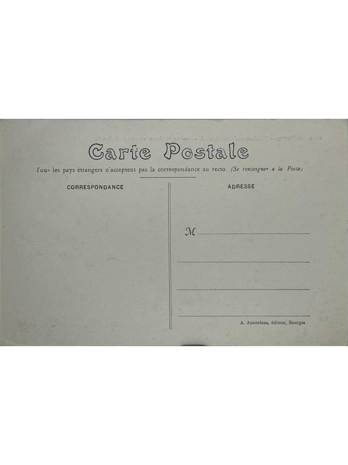 Verso de la carte postale