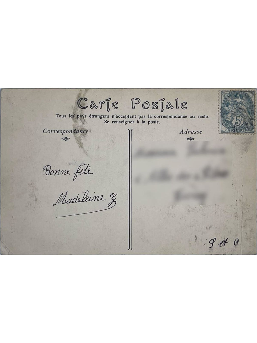 Verso de la carte postale