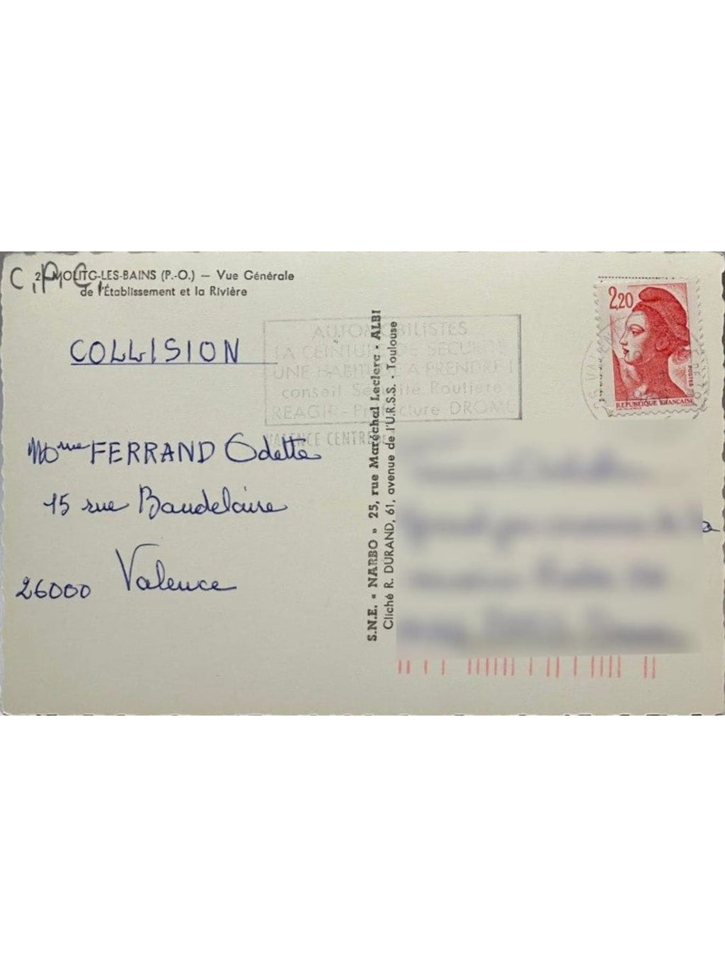Verso de la carte postale