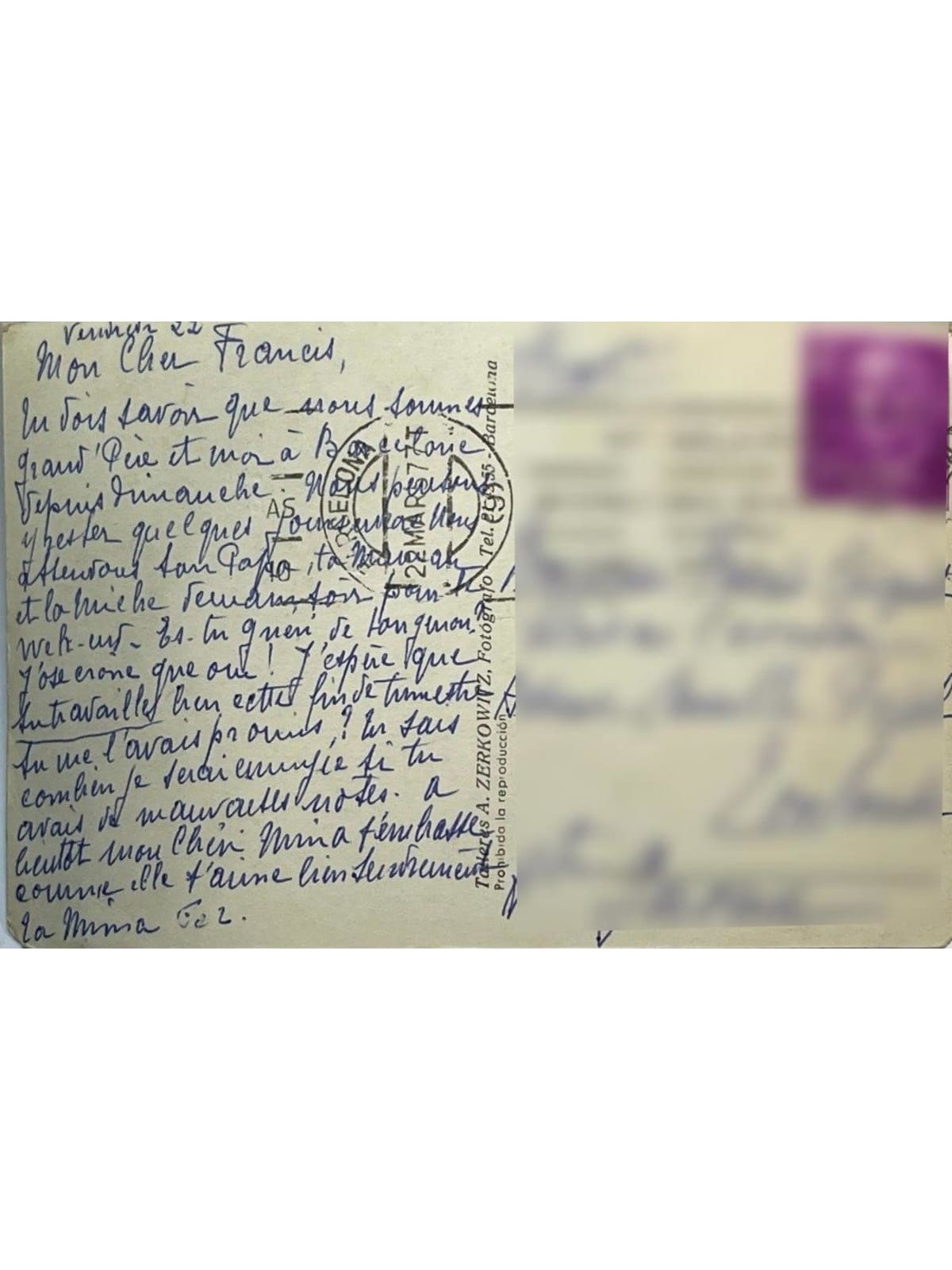 Verso de la carte postale
