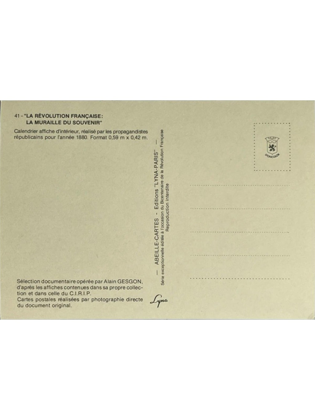Verso de la carte postale