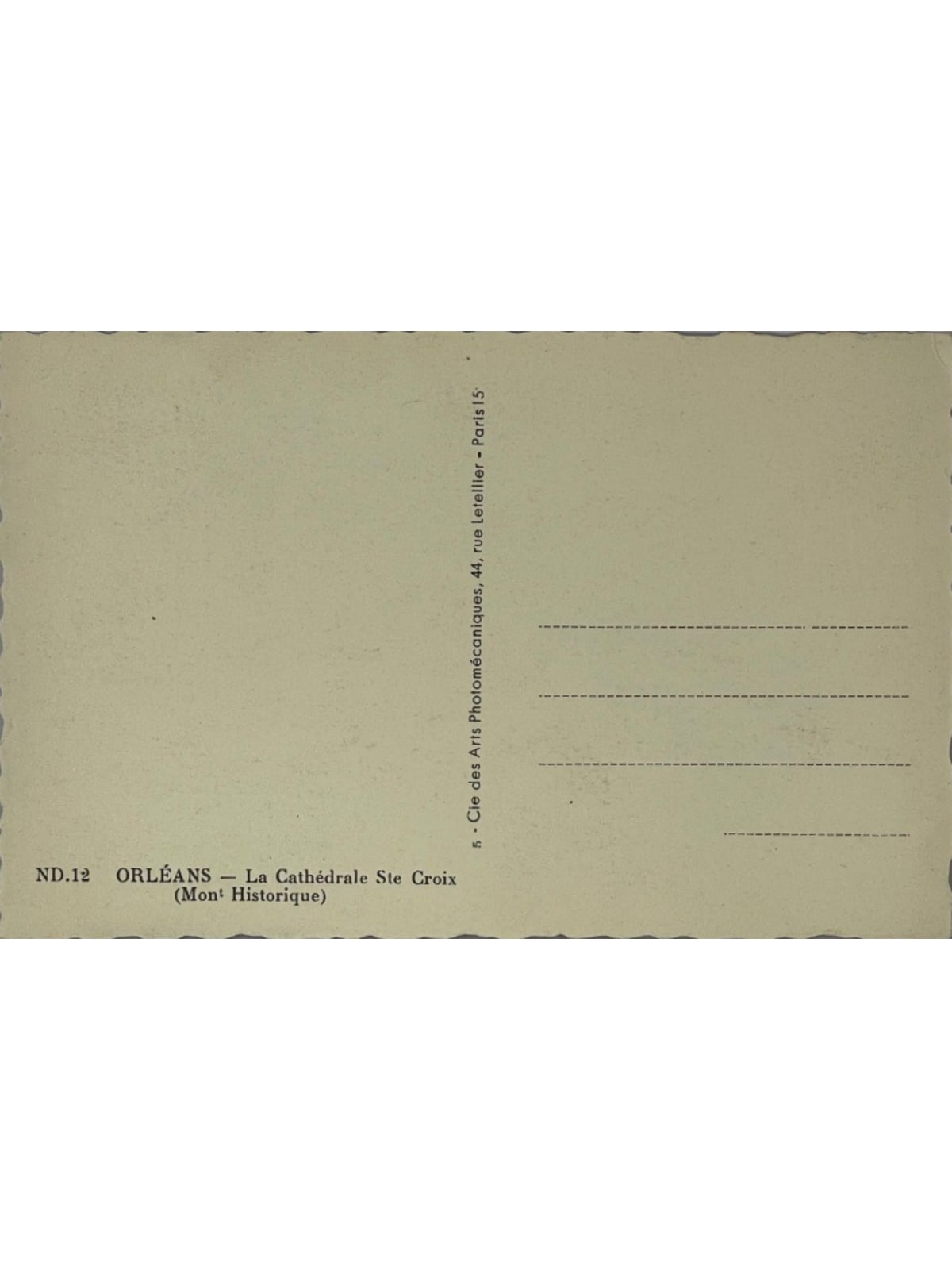 Verso de la carte postale