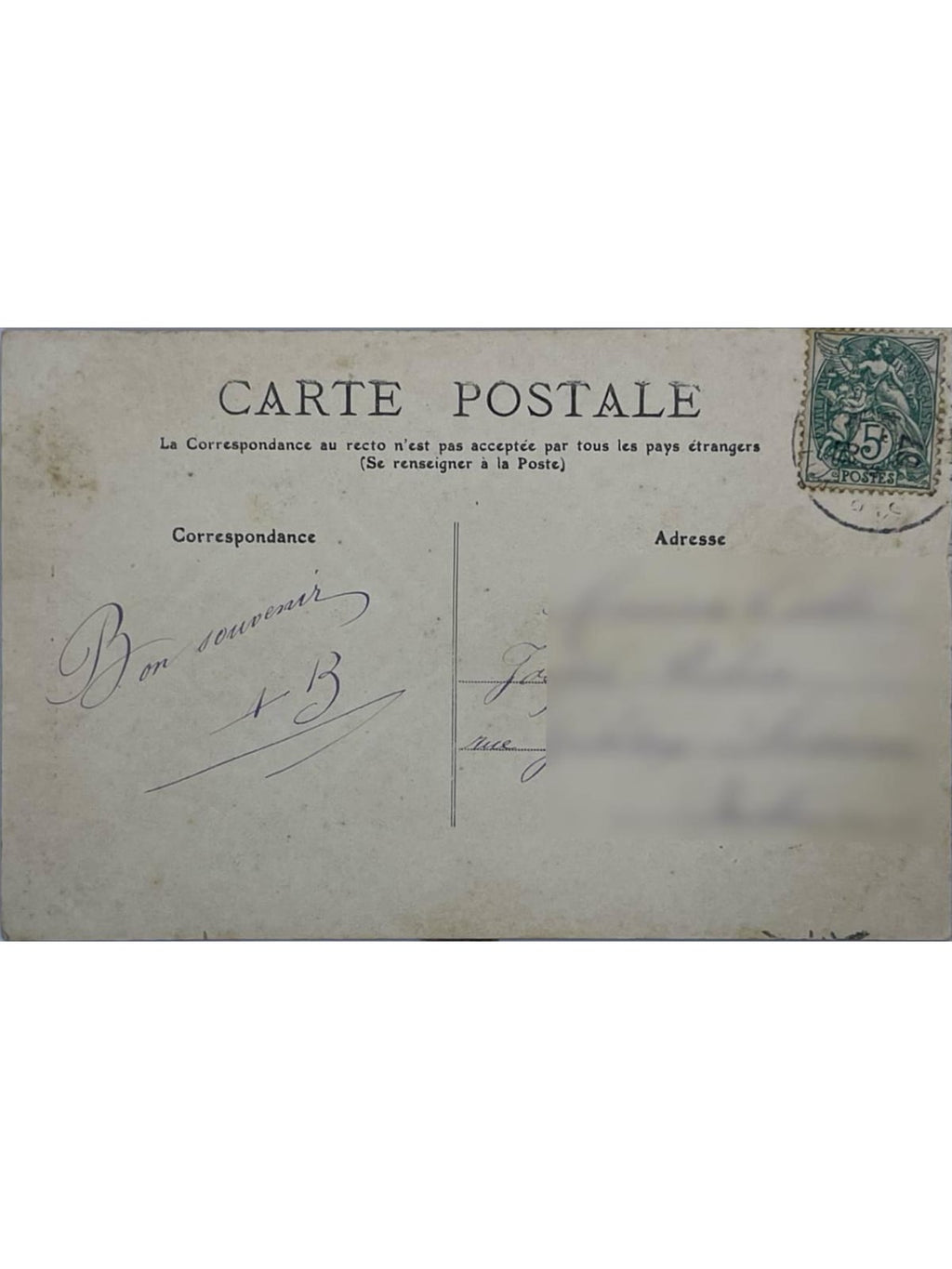 Verso de la carte postale