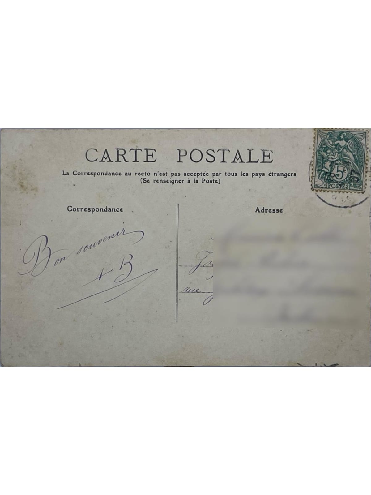 Verso de la carte postale