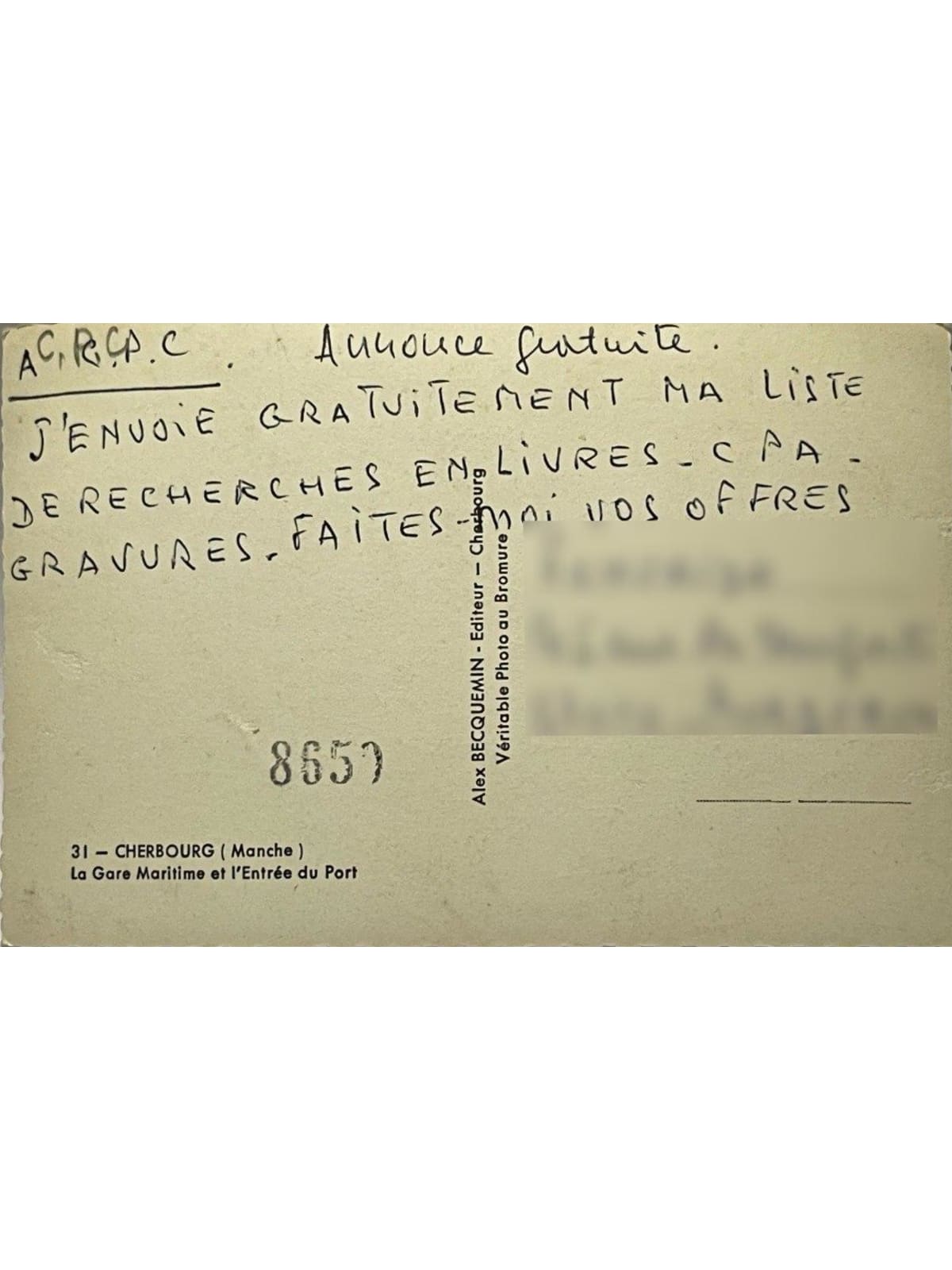 Verso de la carte postale