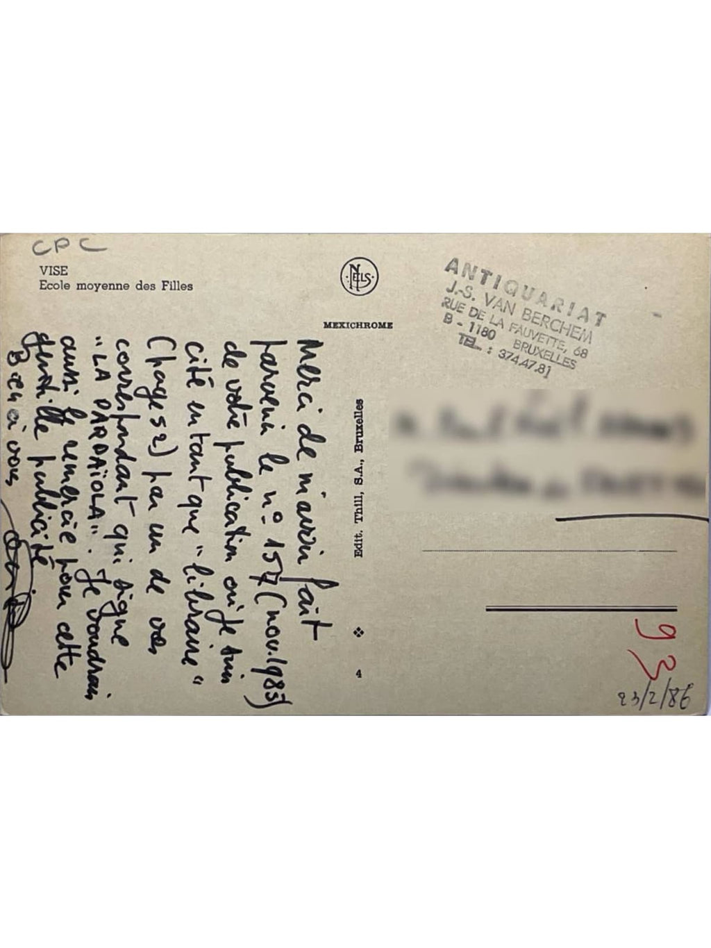 Verso de la carte postale