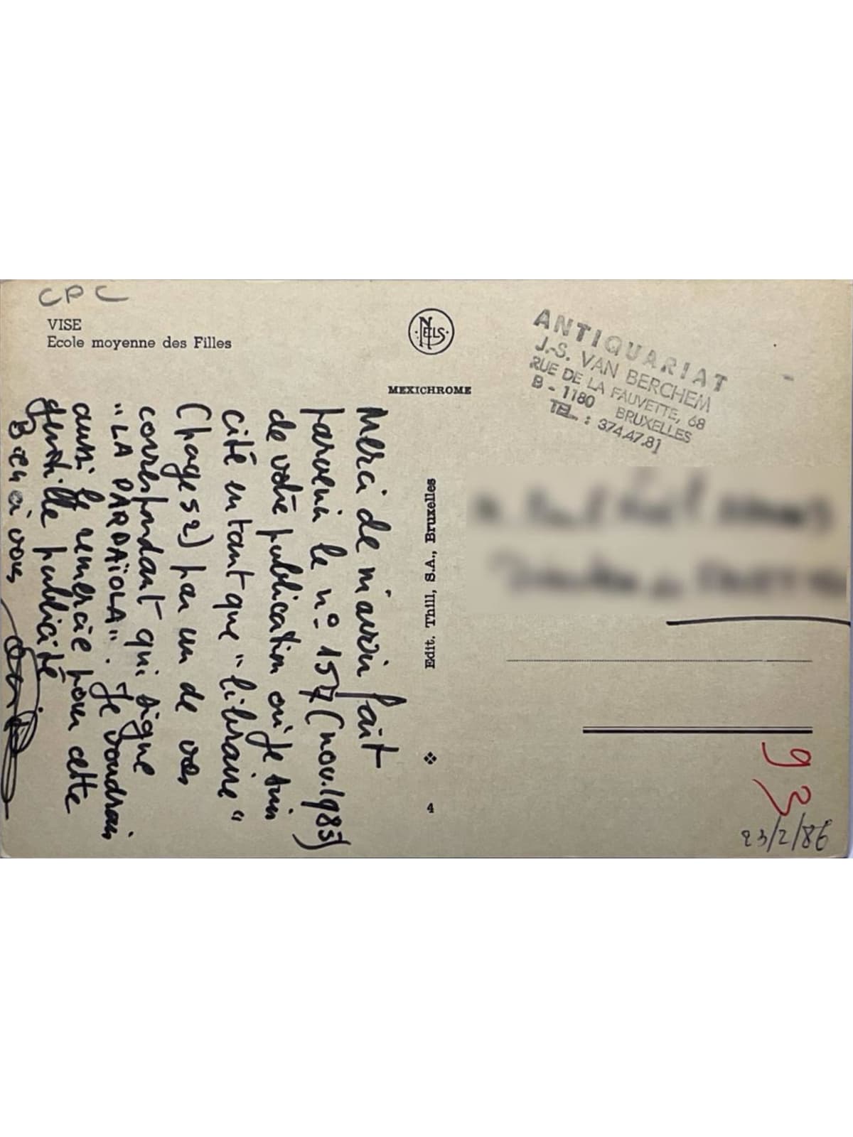 Verso de la carte postale
