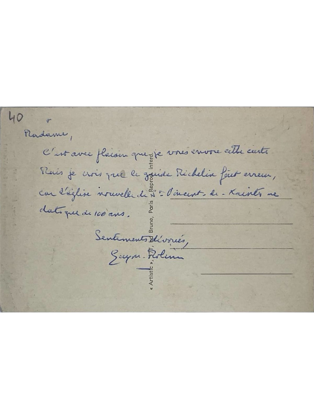 Verso de la carte postale