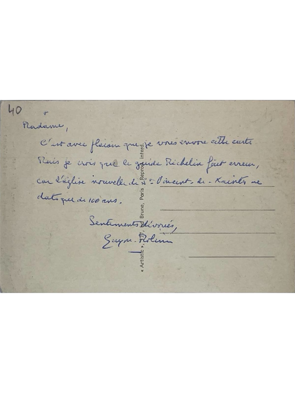 Verso de la carte postale