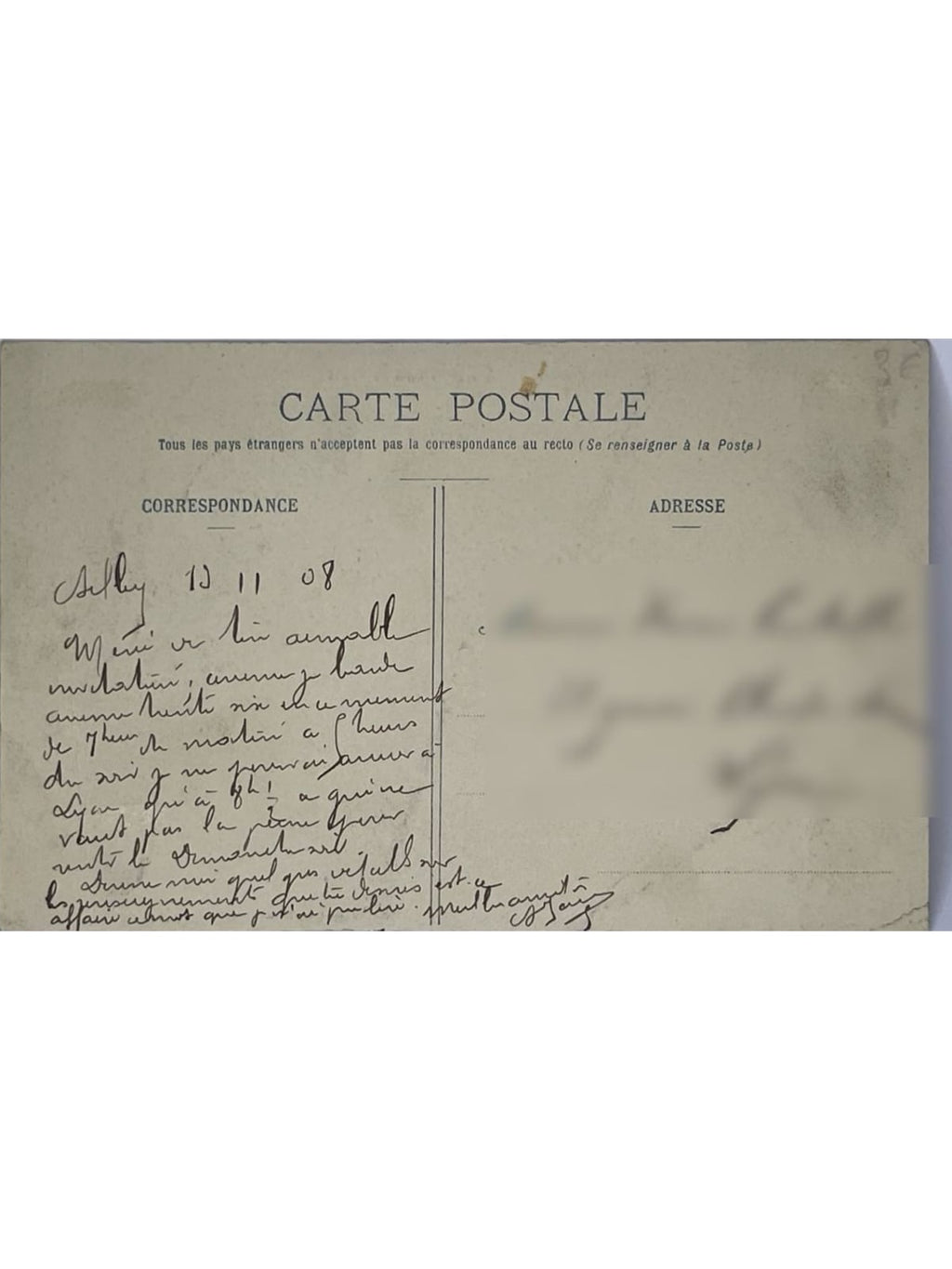 Verso de la carte postale