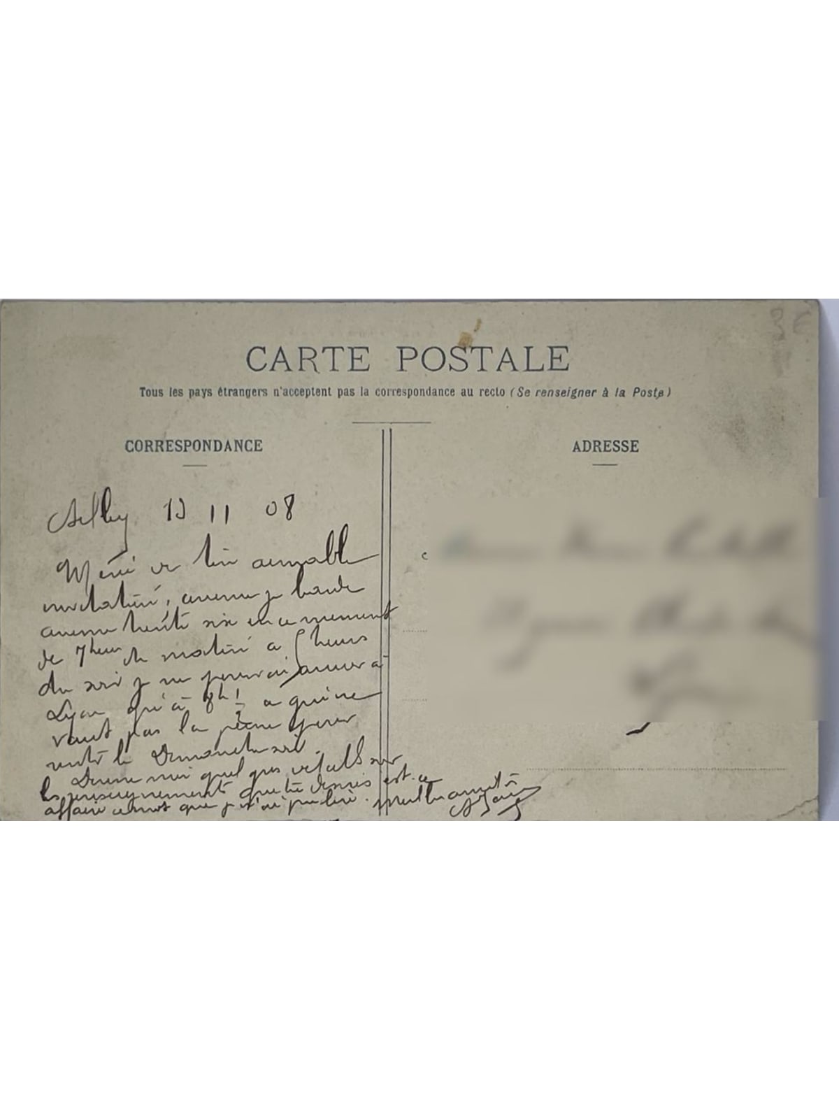 Verso de la carte postale