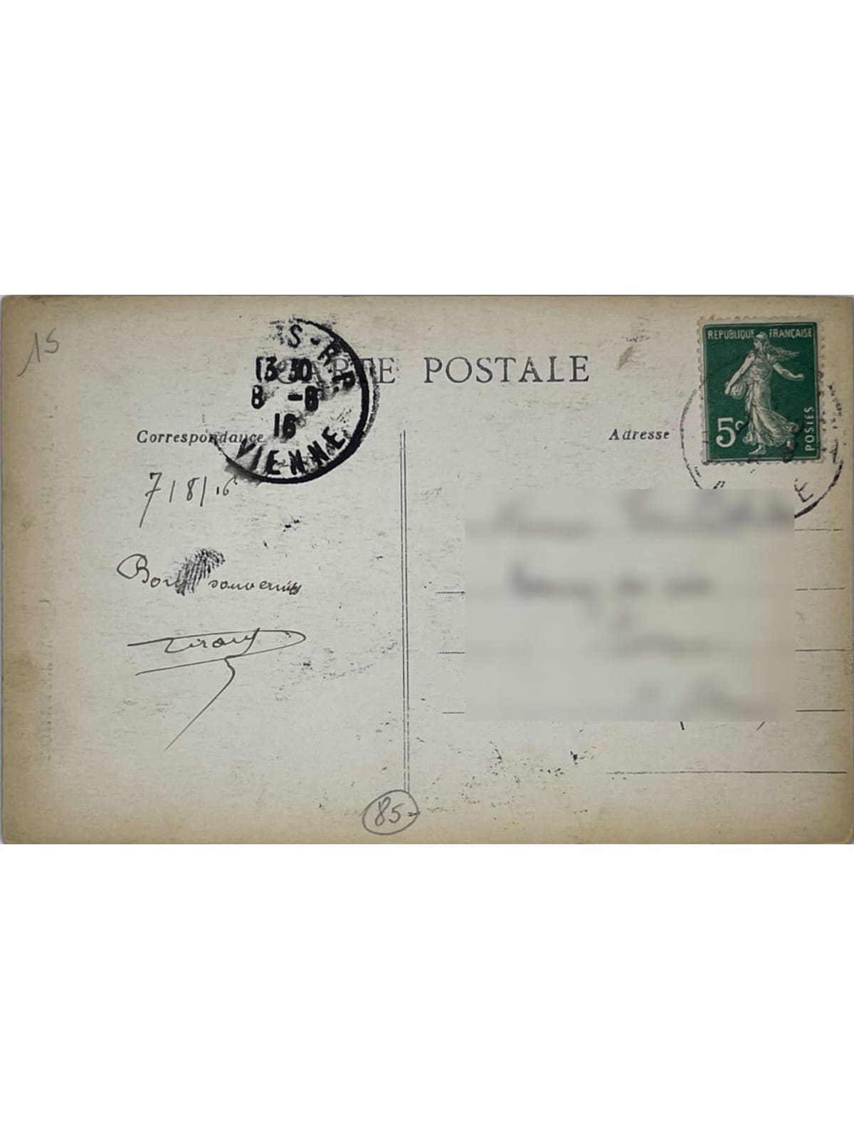 Verso de la carte postale