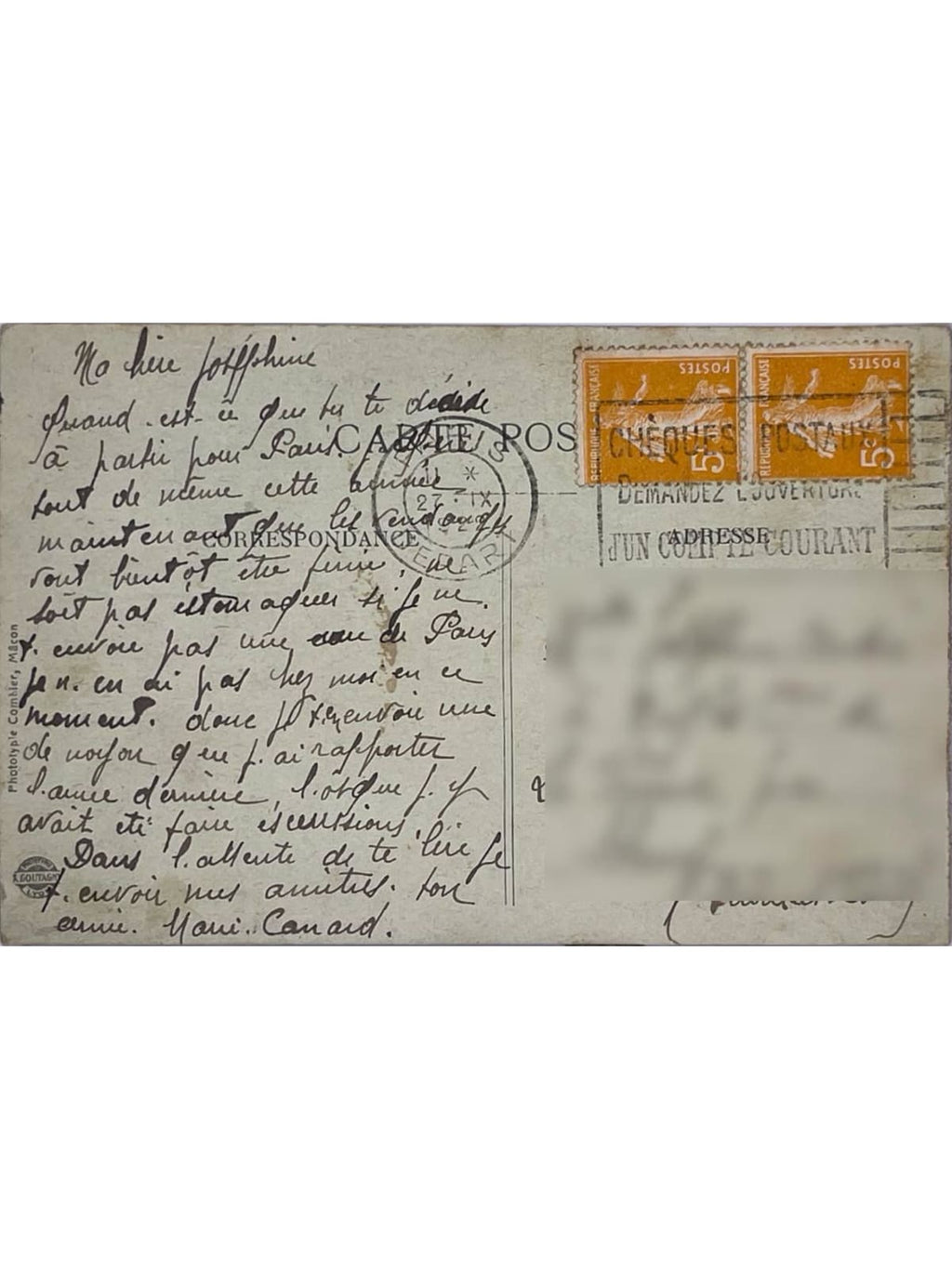 Verso de la carte postale