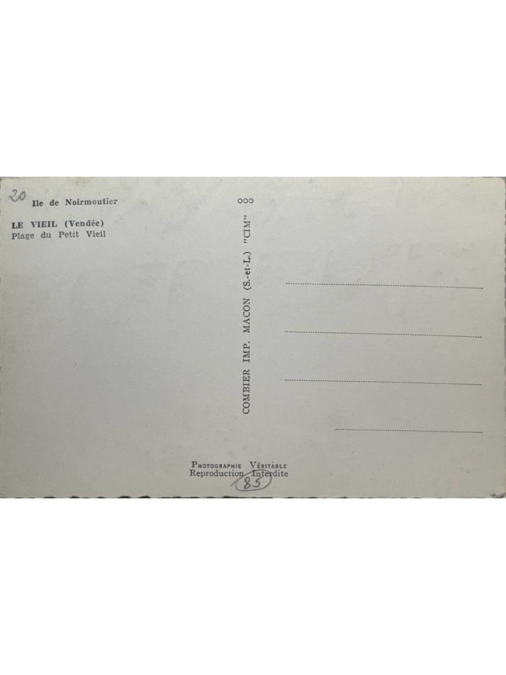 Verso de la carte postale