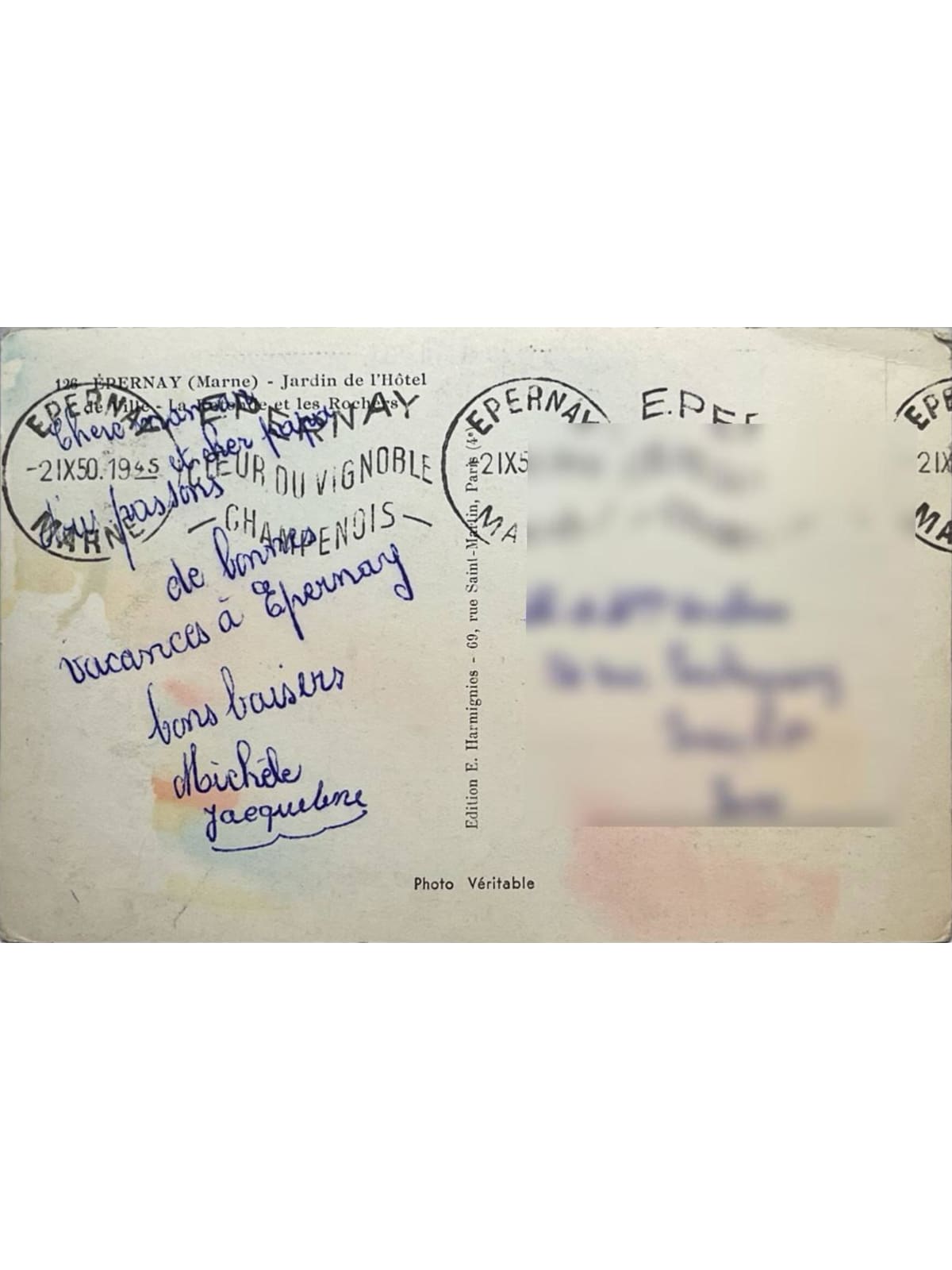 Verso de la carte postale
