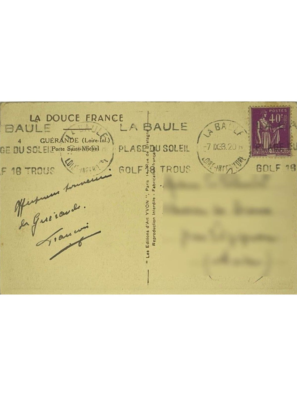 Verso de la carte postale