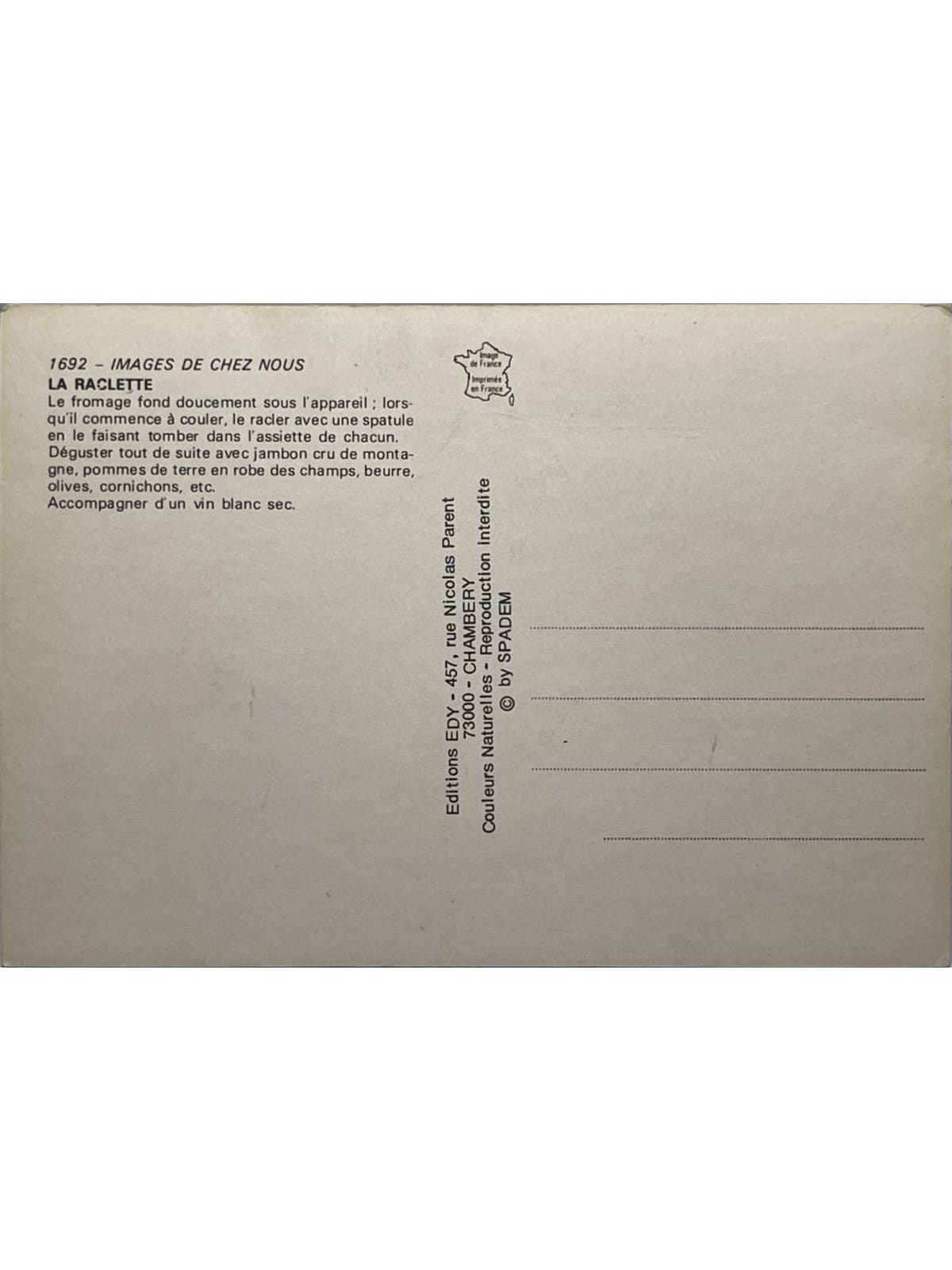 Verso de la carte postale