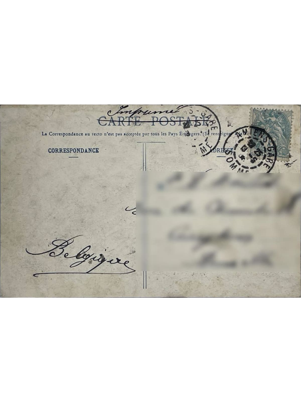 Verso de la carte postale