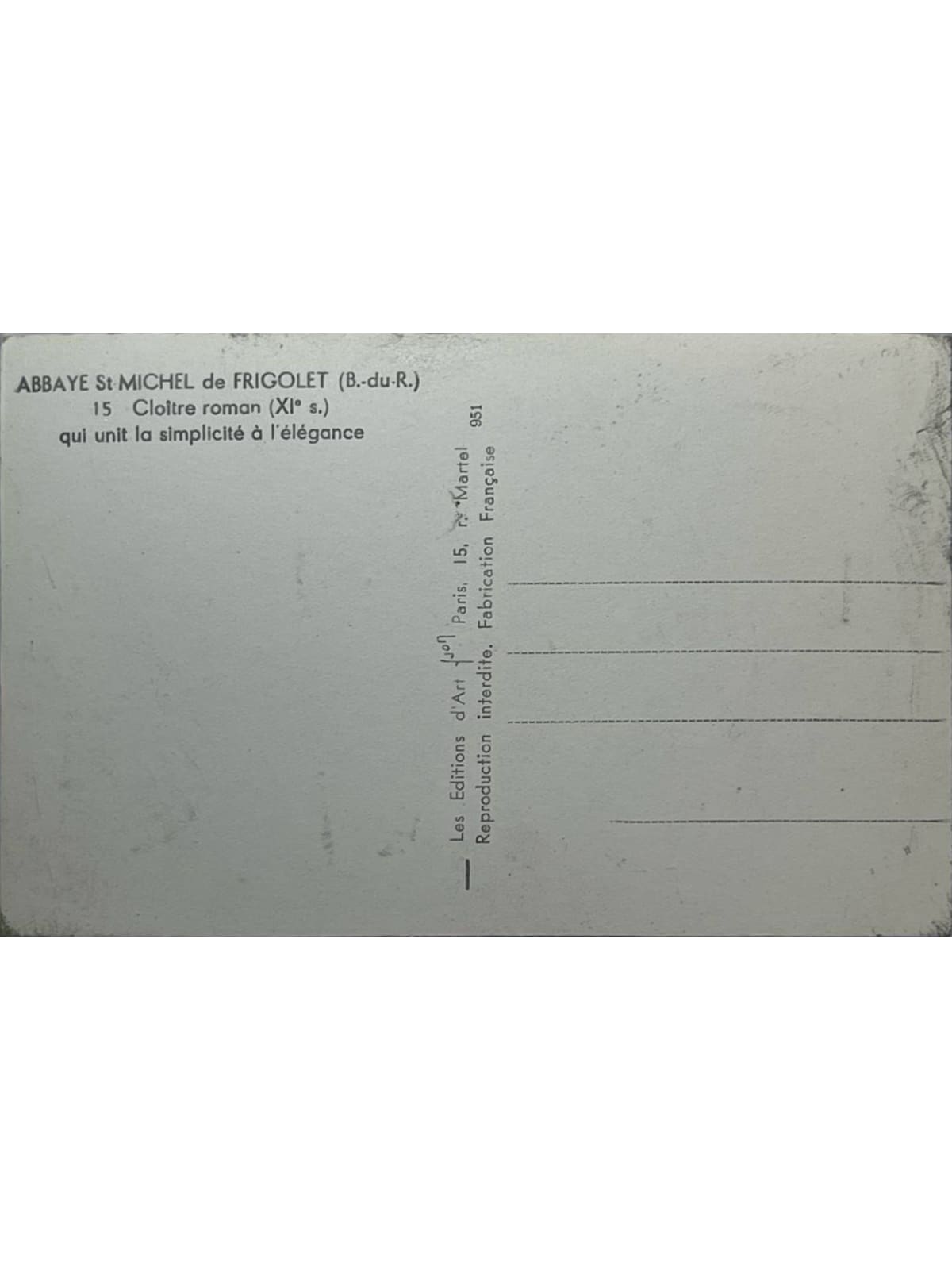 Verso de la carte postale