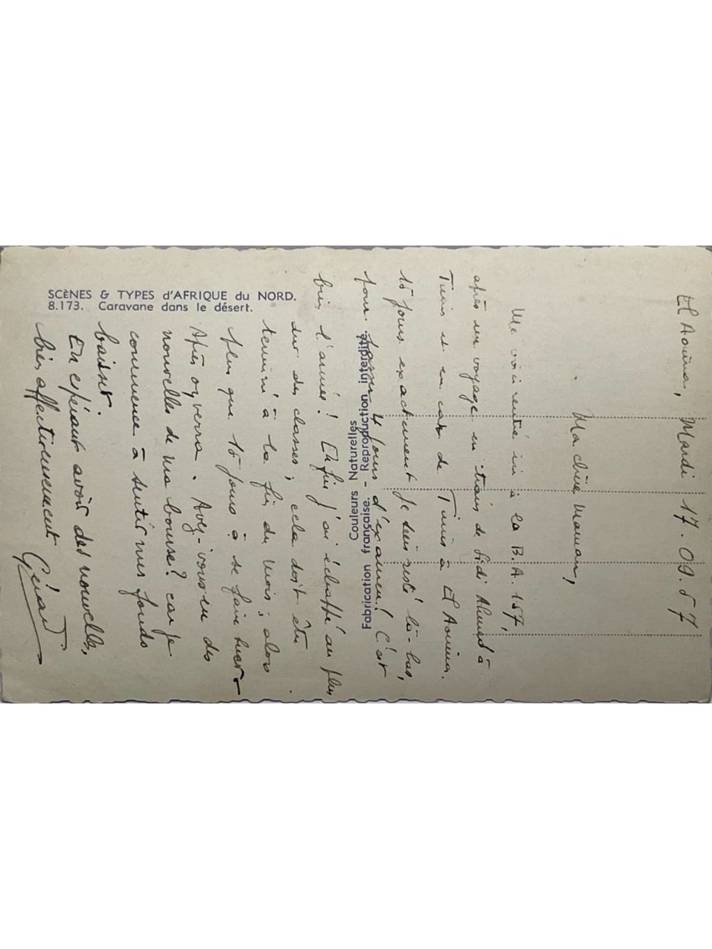 Verso de la carte postale
