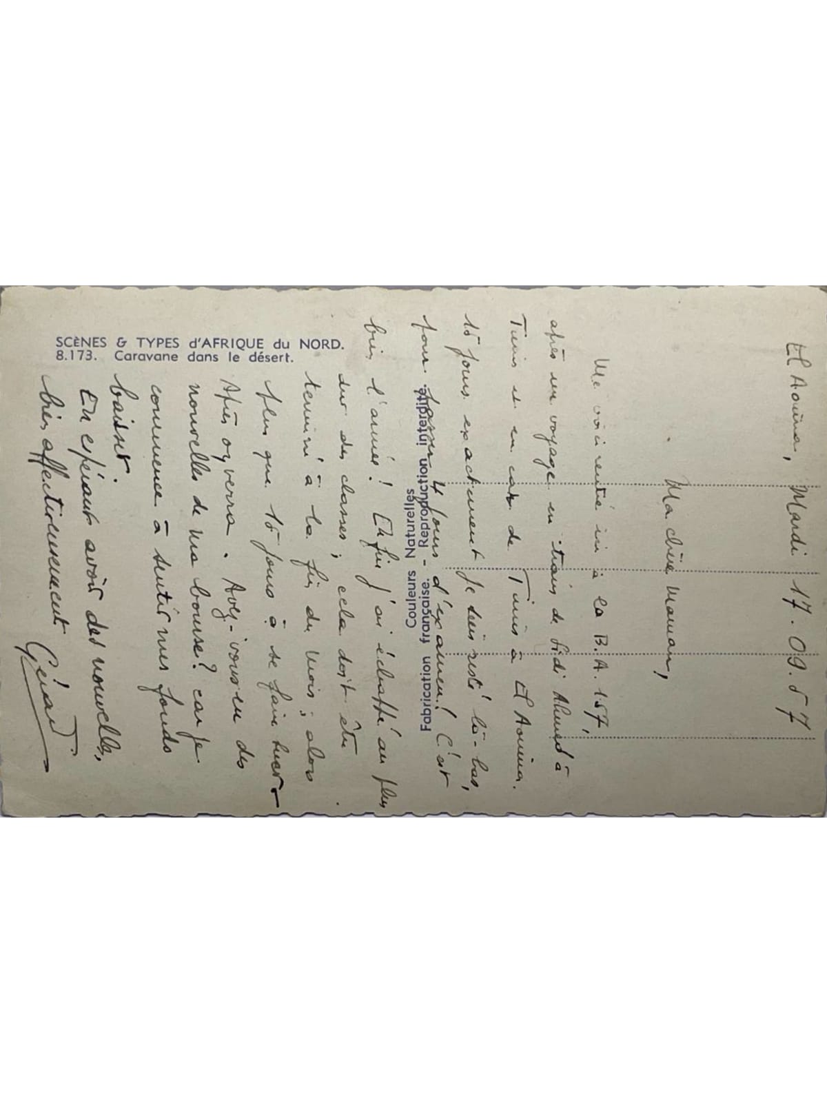 Verso de la carte postale