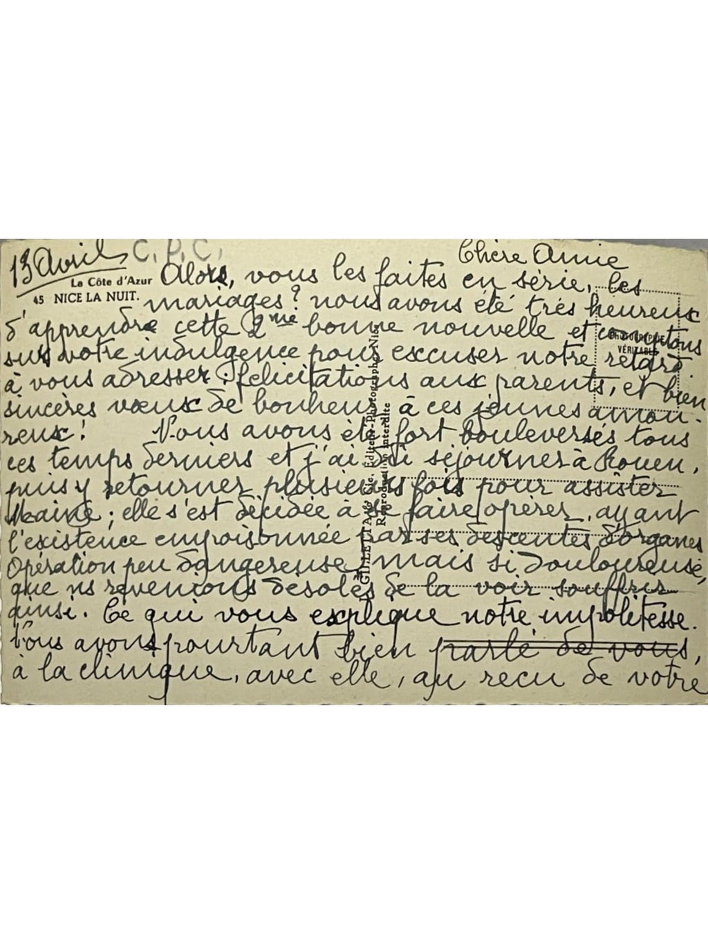 Verso de la carte postale