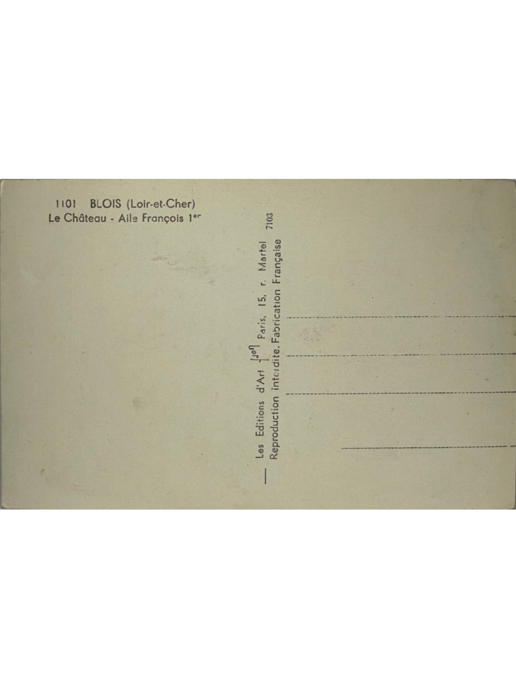 Verso de la carte postale