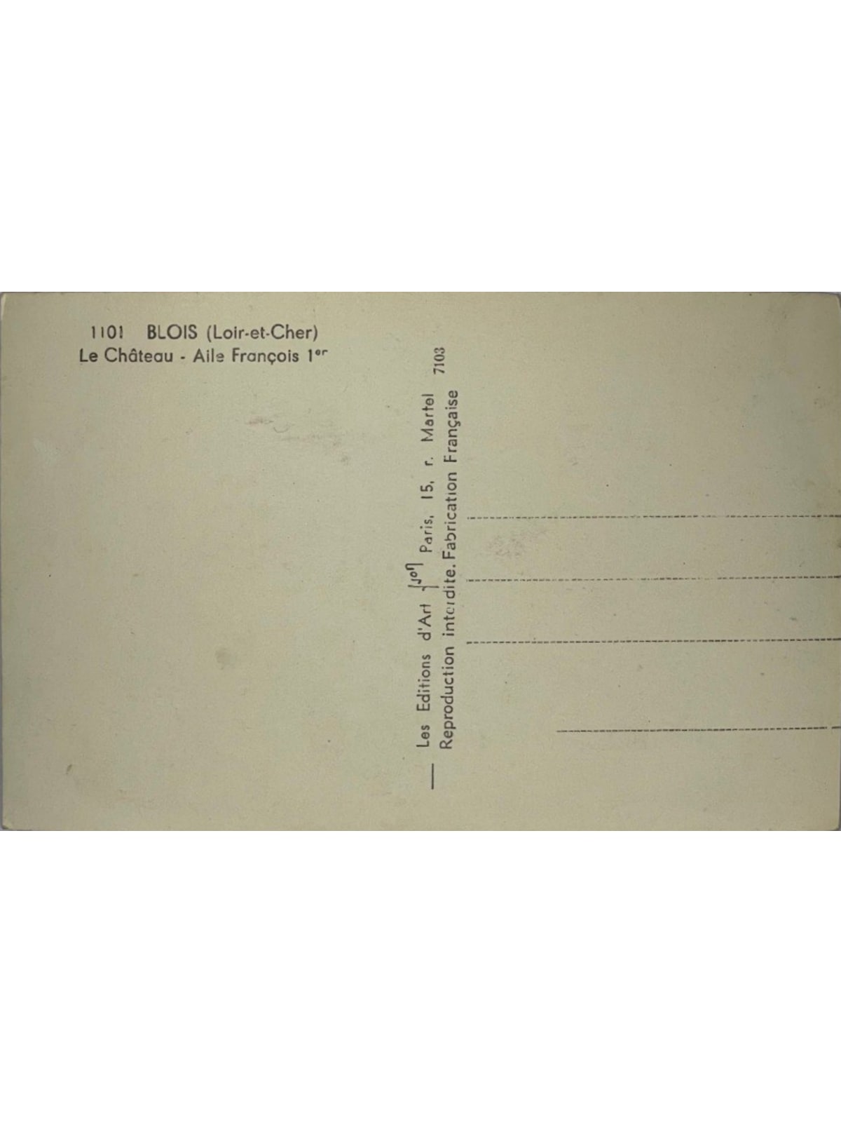 Verso de la carte postale