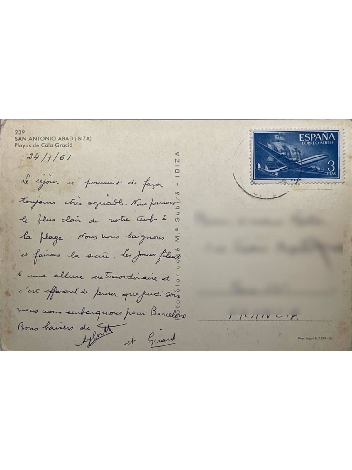 Verso de la carte postale