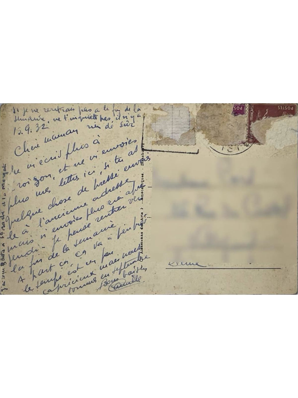 Verso de la carte postale