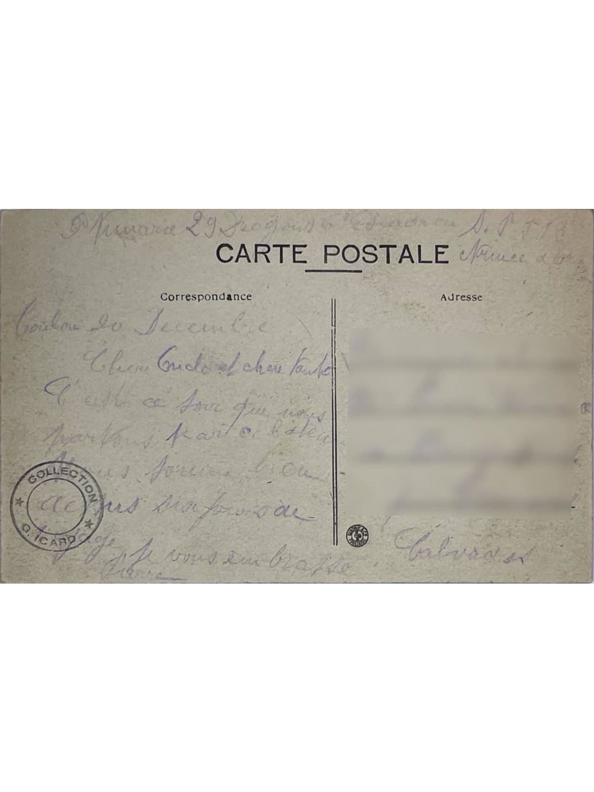 Verso de la carte postale