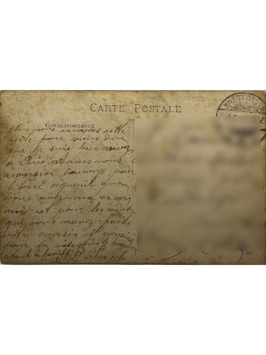 Verso de la carte postale