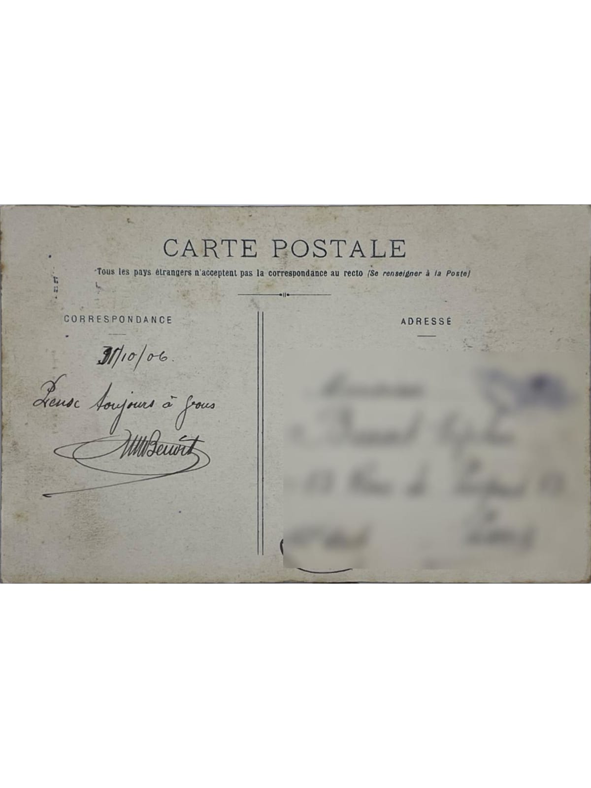 Verso de la carte postale