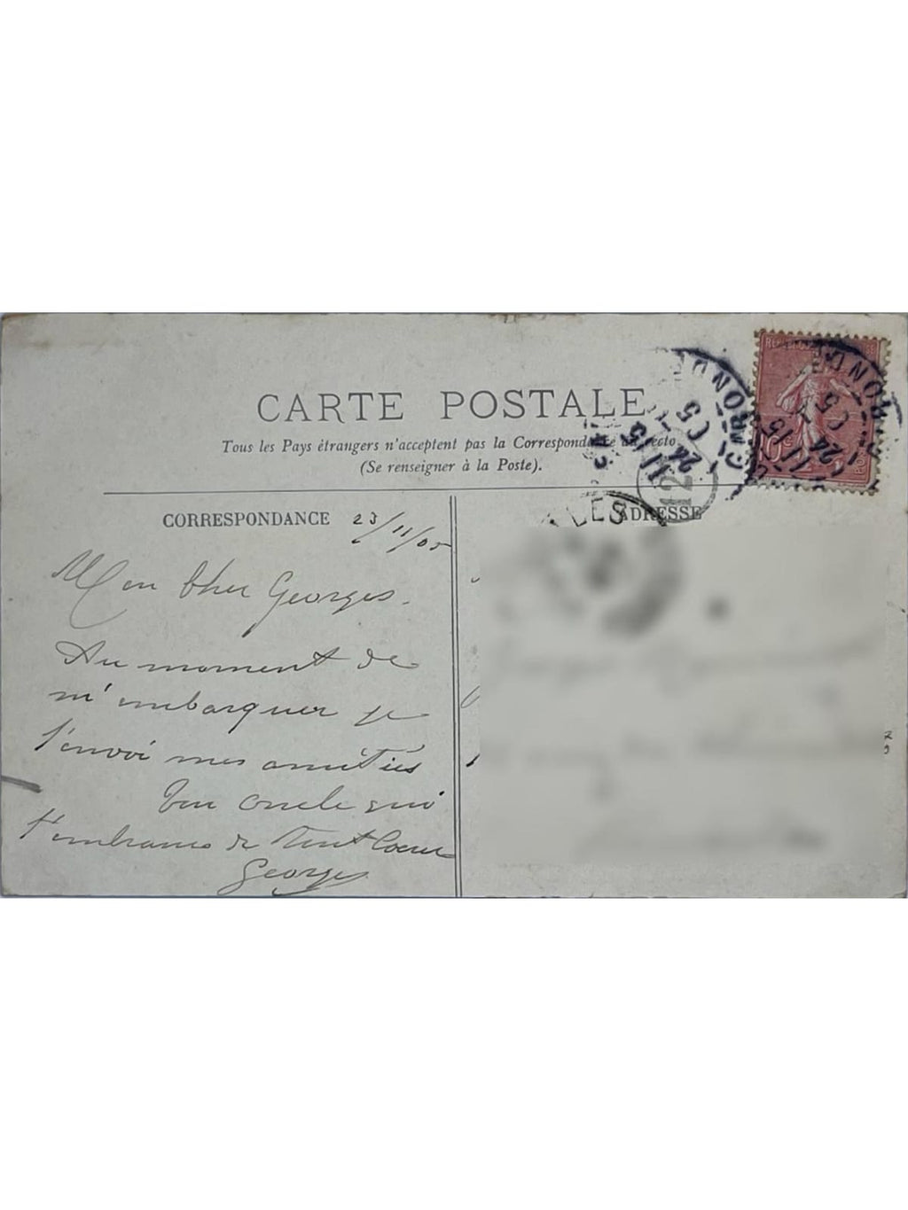 Verso de la carte postale