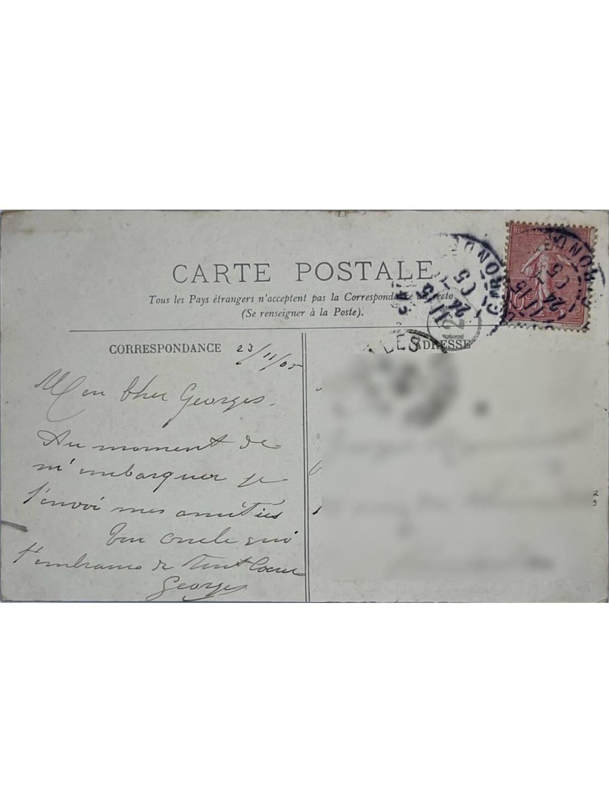 Verso de la carte postale
