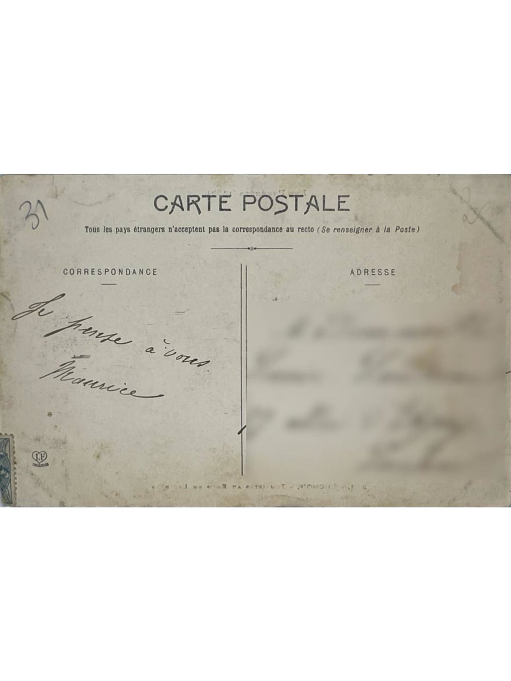 Verso de la carte postale