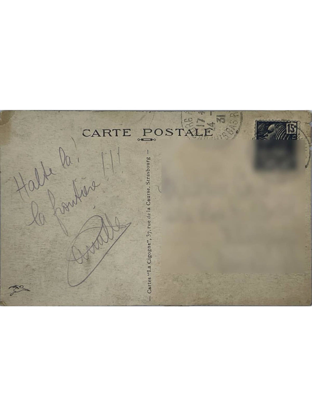 Verso de la carte postale