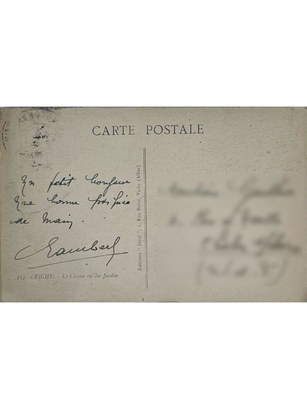 Verso de la carte postale
