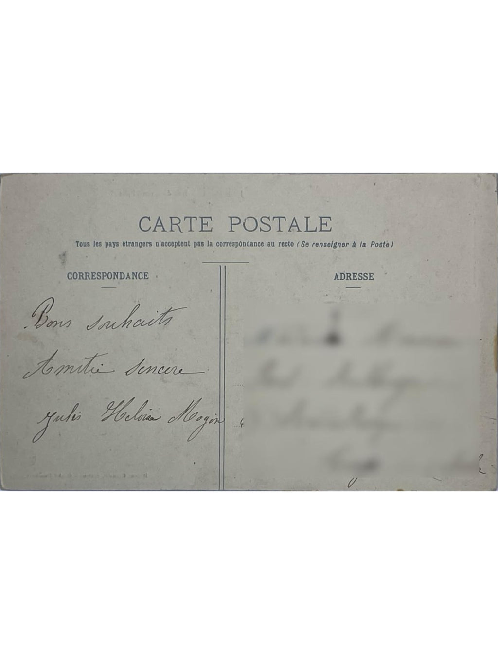Verso de la carte postale