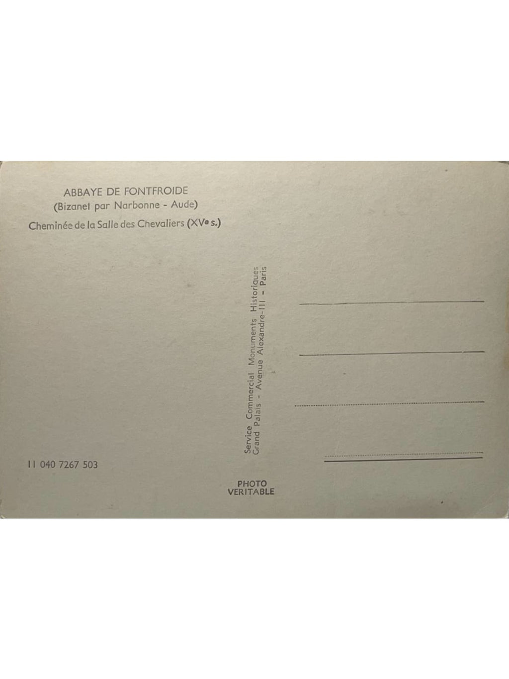 Verso de la carte postale