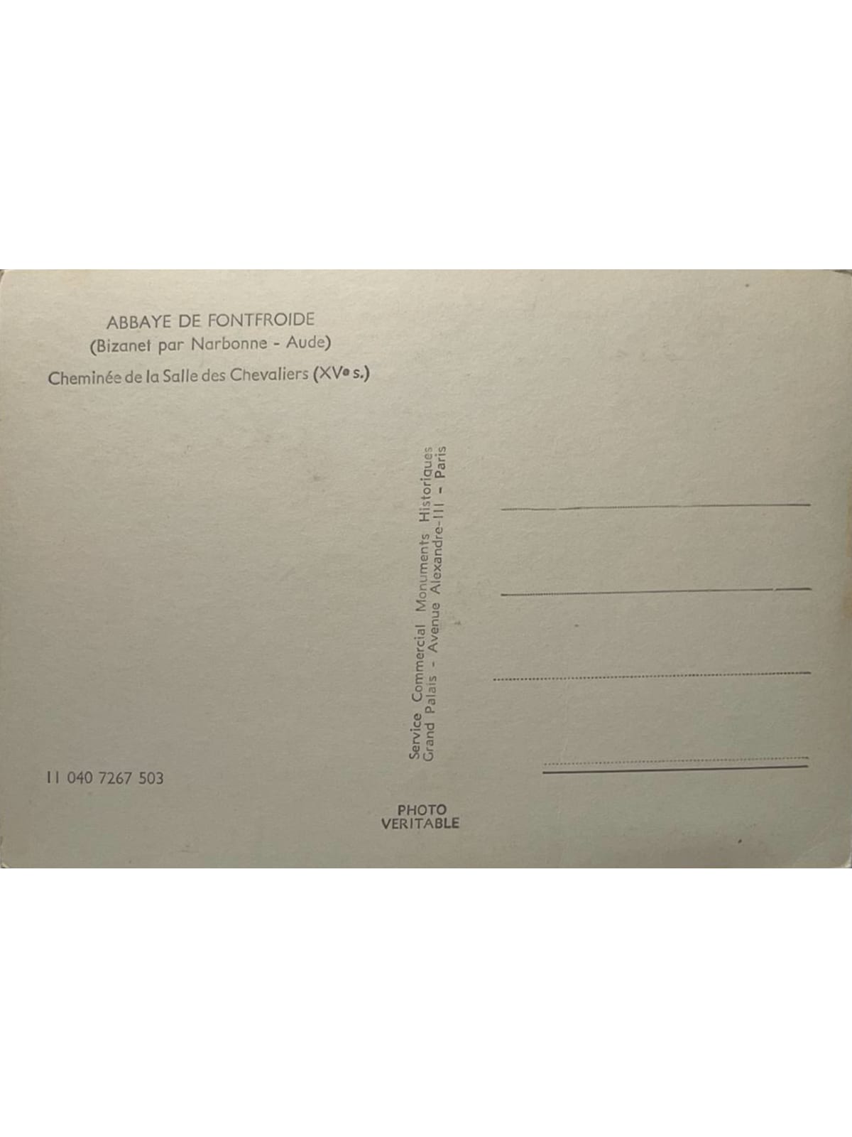 Verso de la carte postale