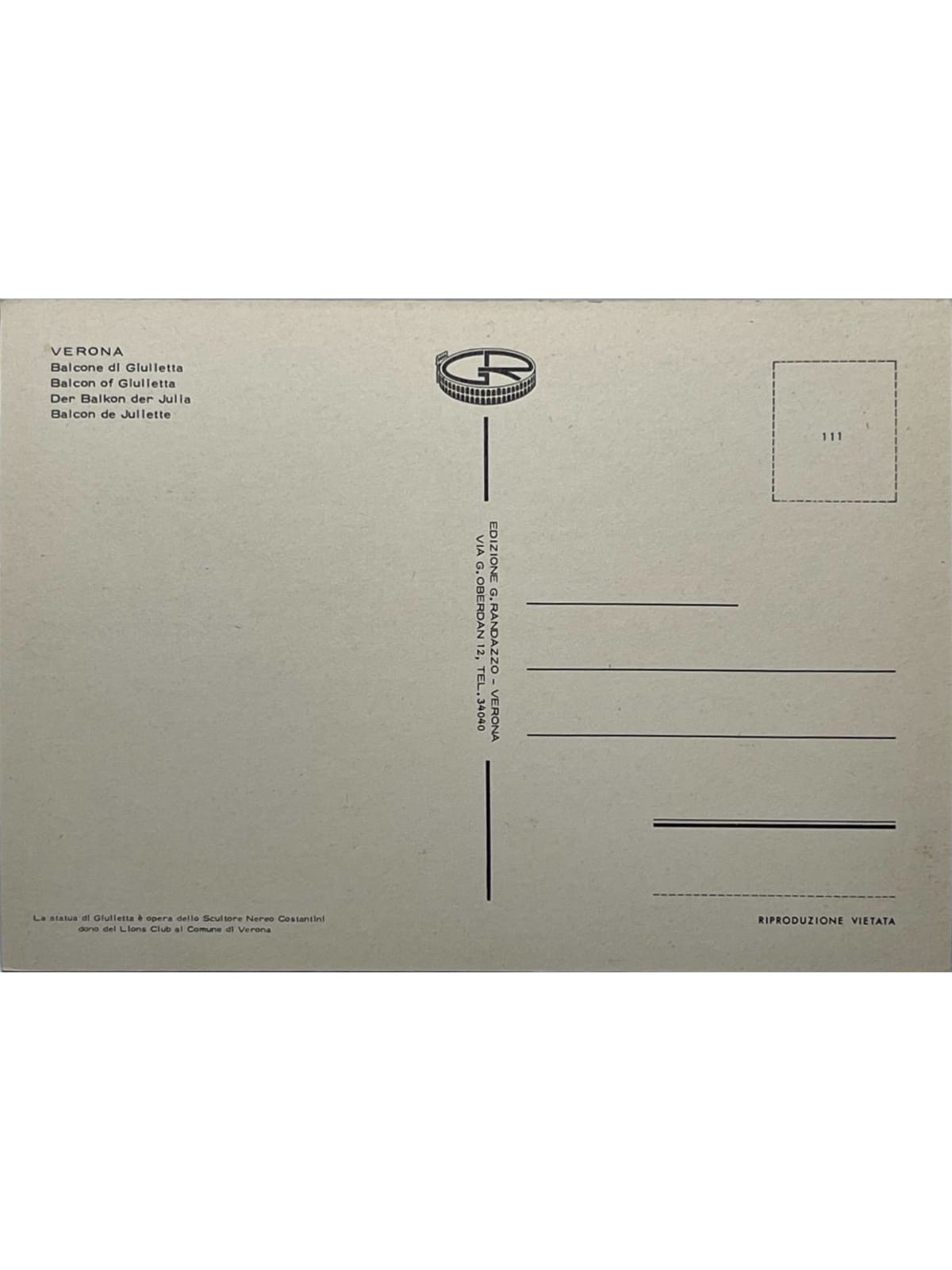 Verso de la carte postale