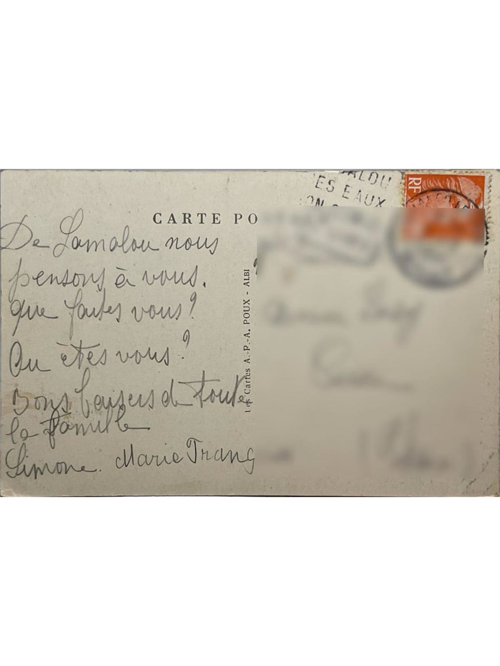 Verso de la carte postale
