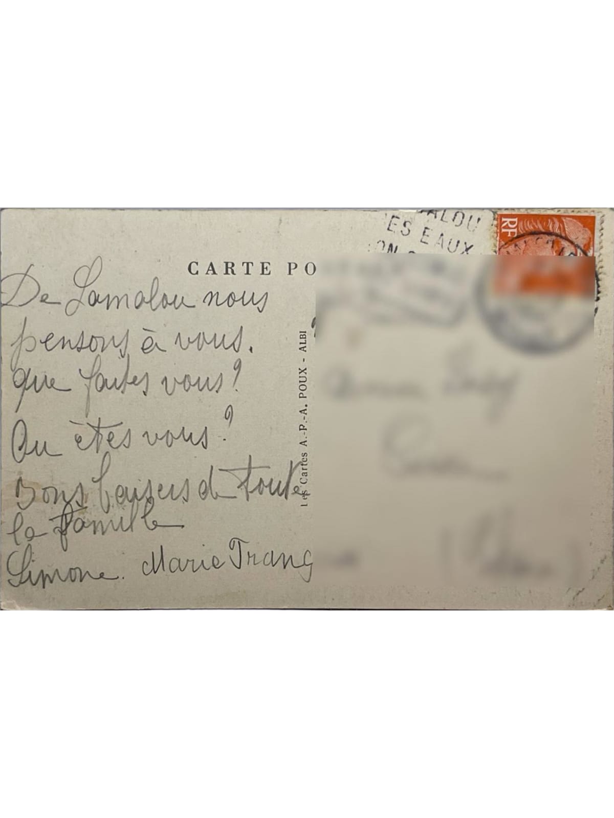 Verso de la carte postale