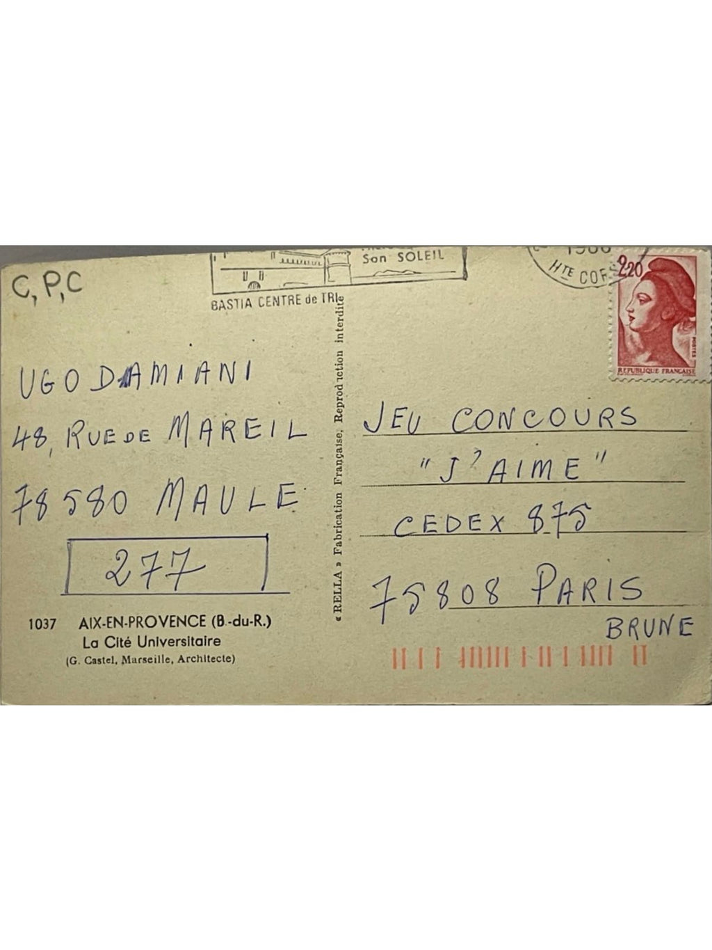 Verso de la carte postale
