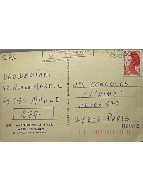 Verso de la carte postale