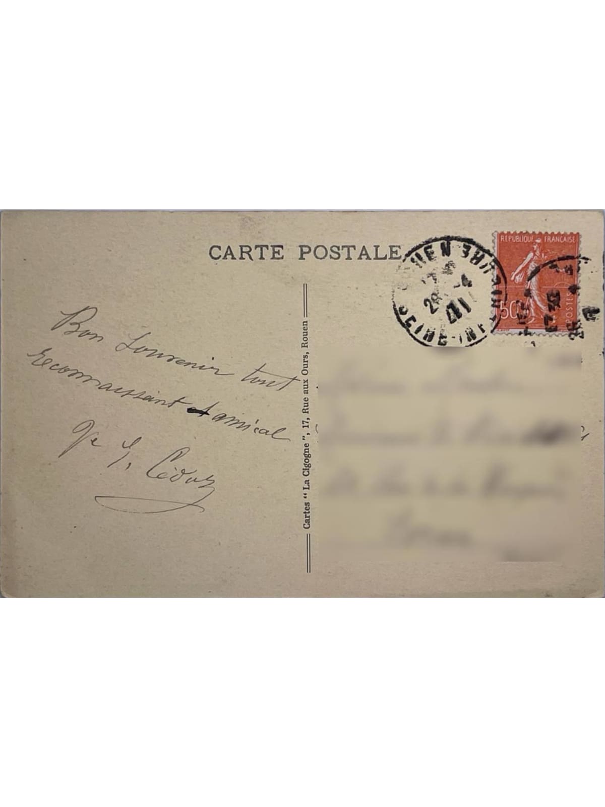Verso de la carte postale